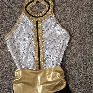 Gold and White Sequin Halter Top